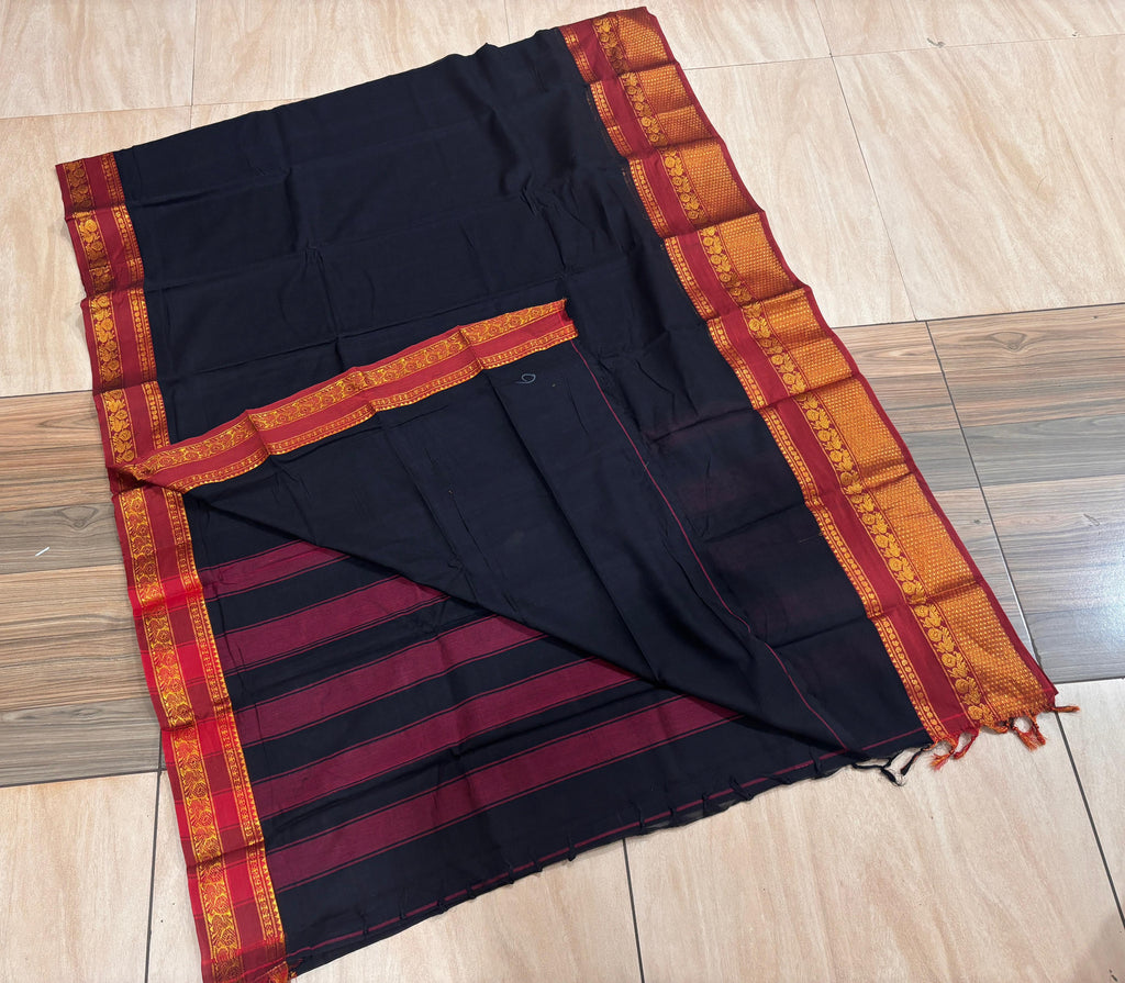 Hansika black peacock motif cotton saree