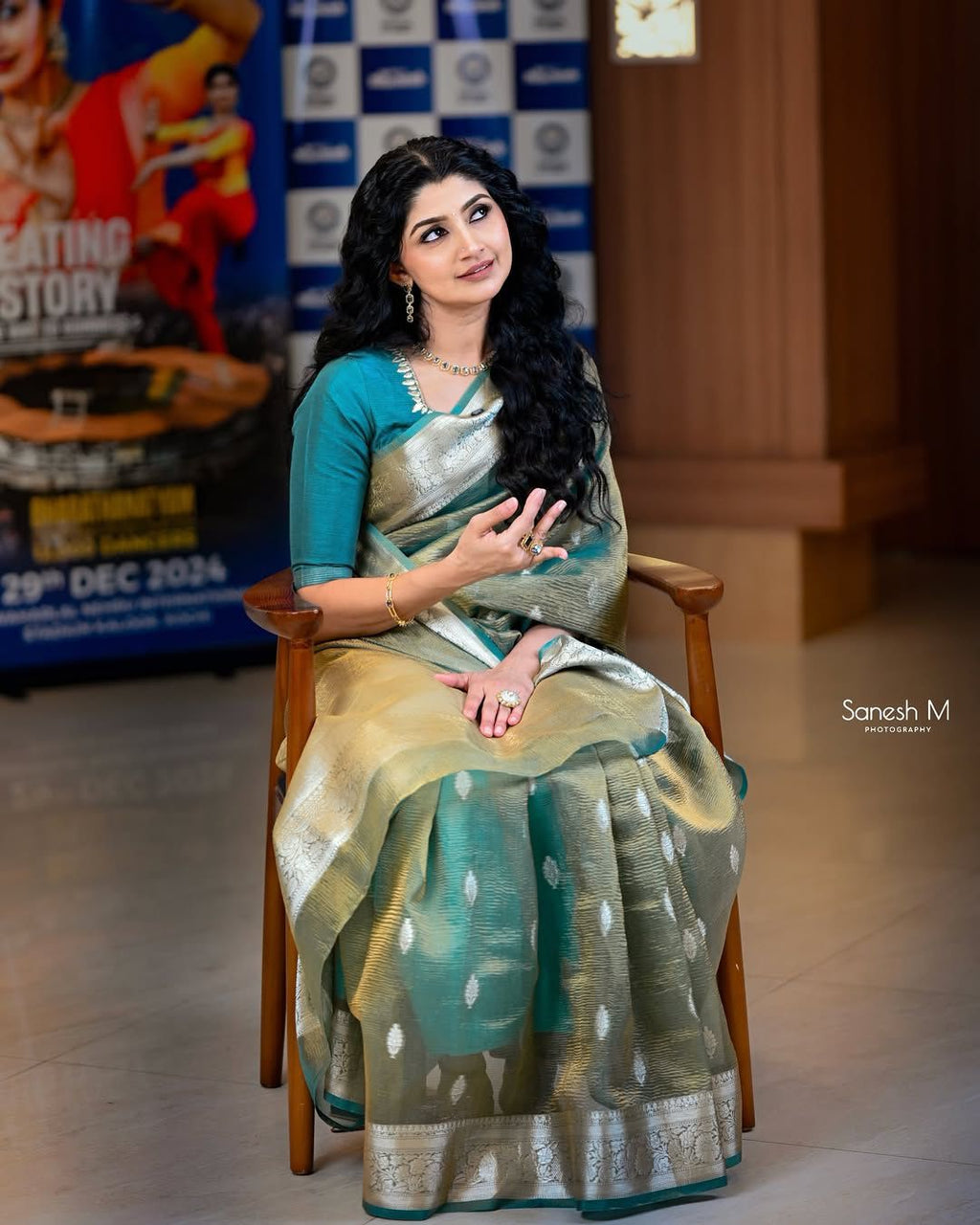 Divya Unni inspired crushed tissue saree