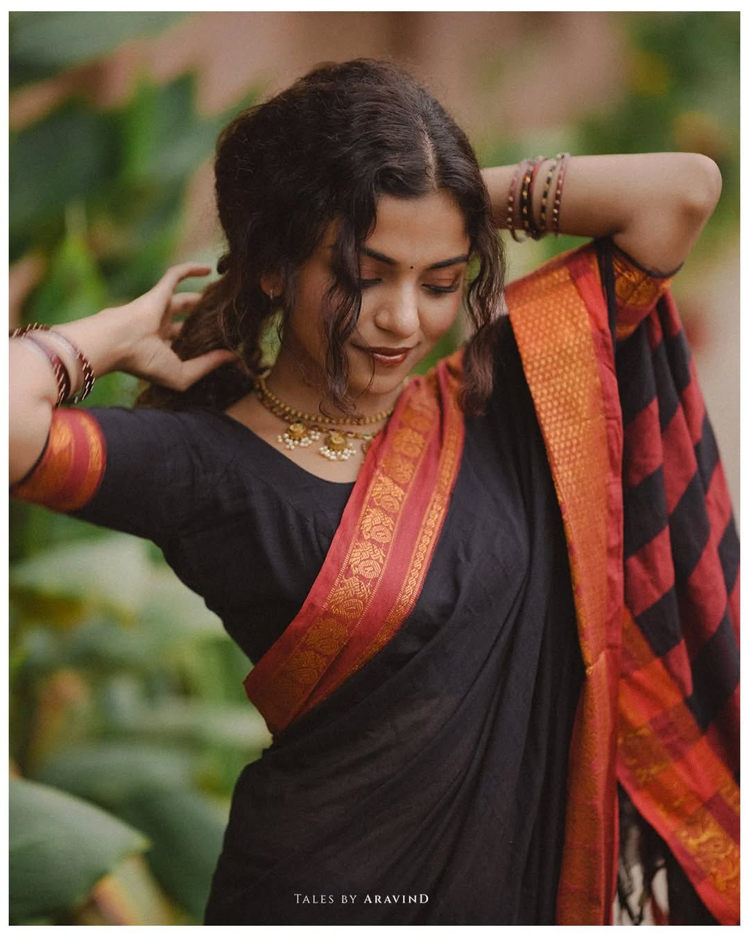 Hansika black peacock motif cotton saree