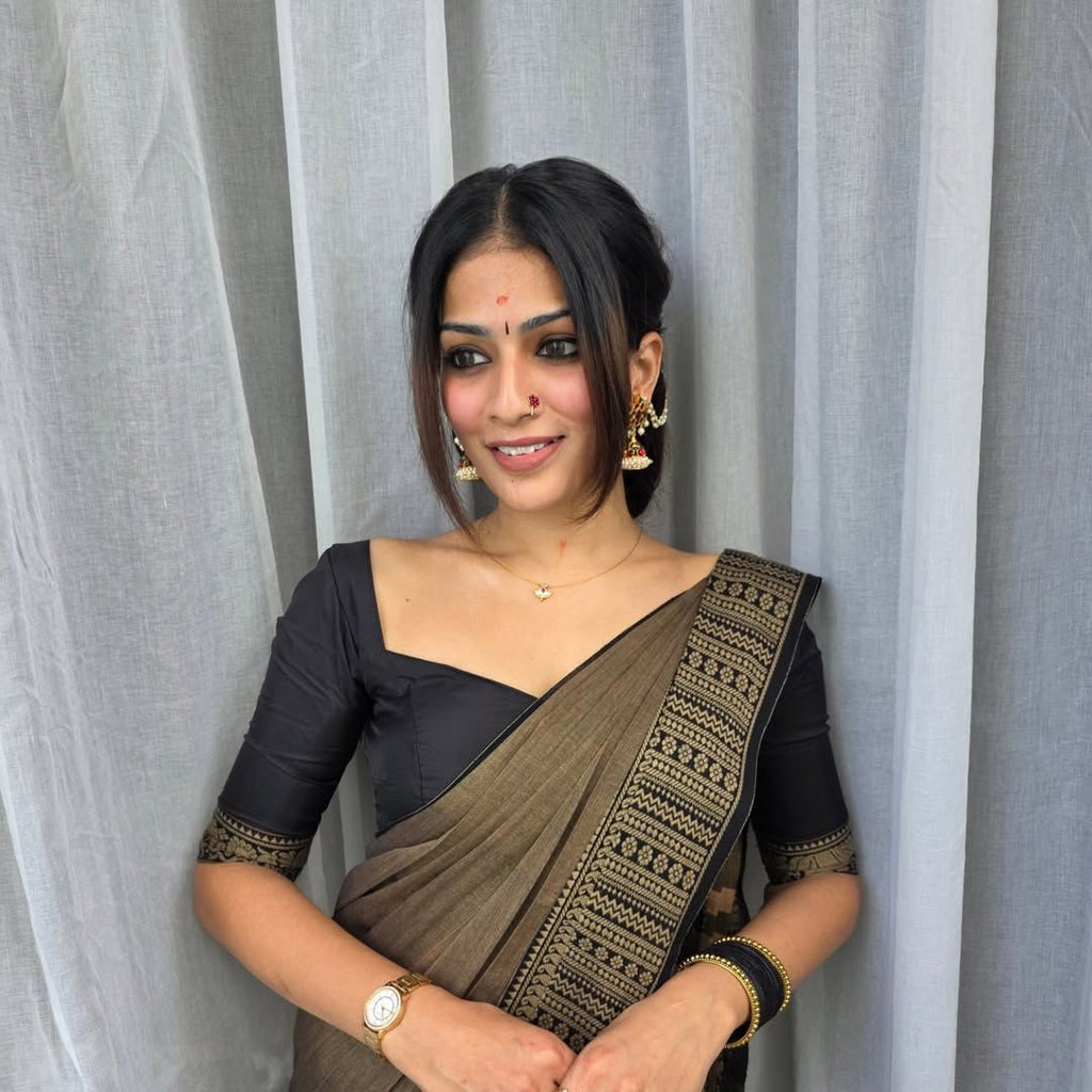 Big border rust cotton saree