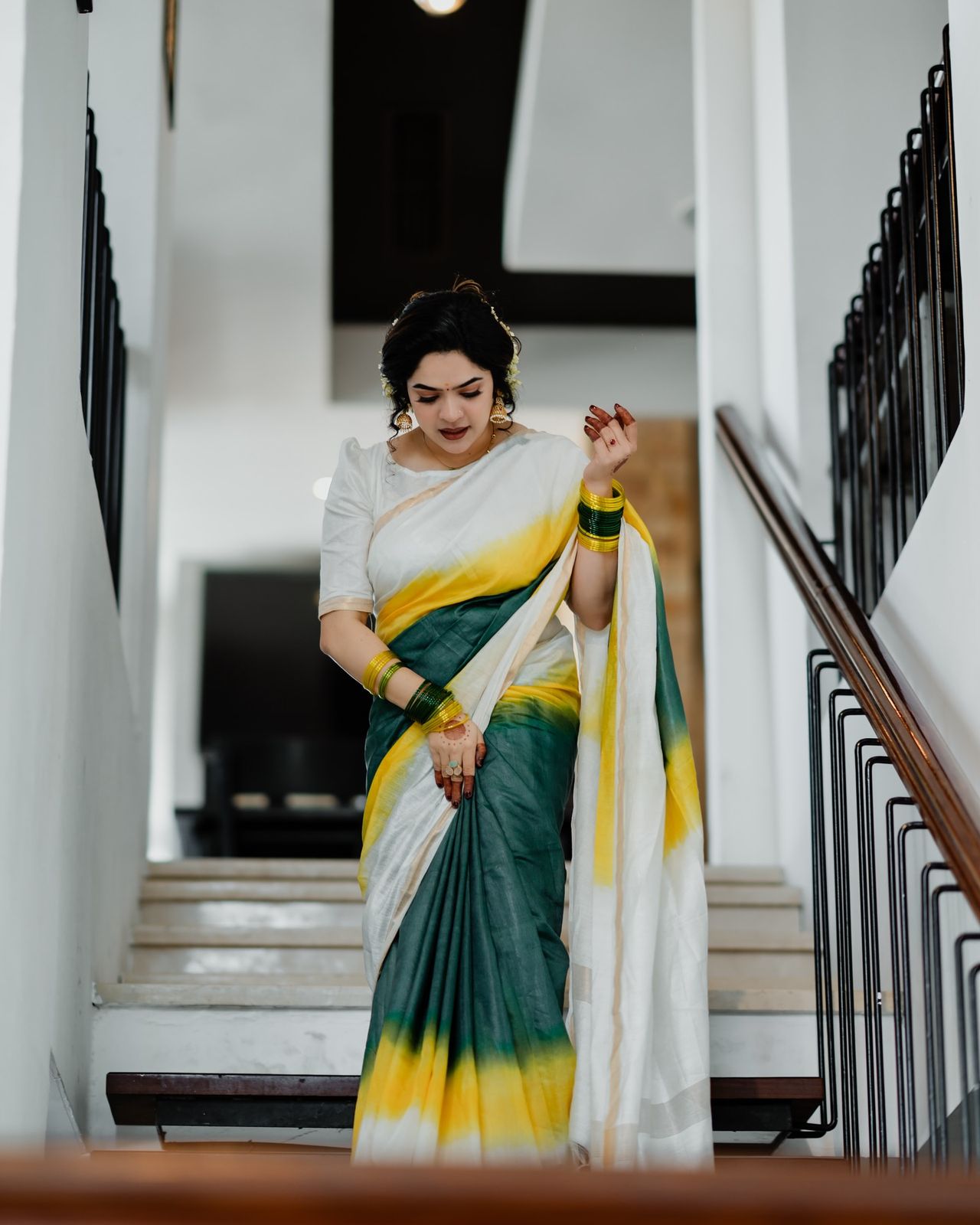 Three colour cotton saree