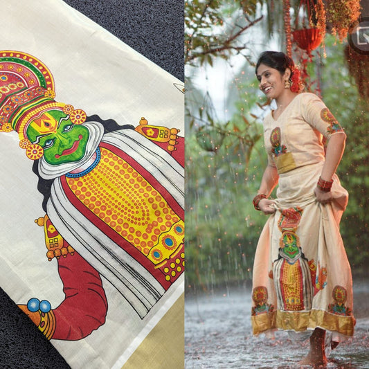 Big kathakali pattu pavada golden tissue unstiched material