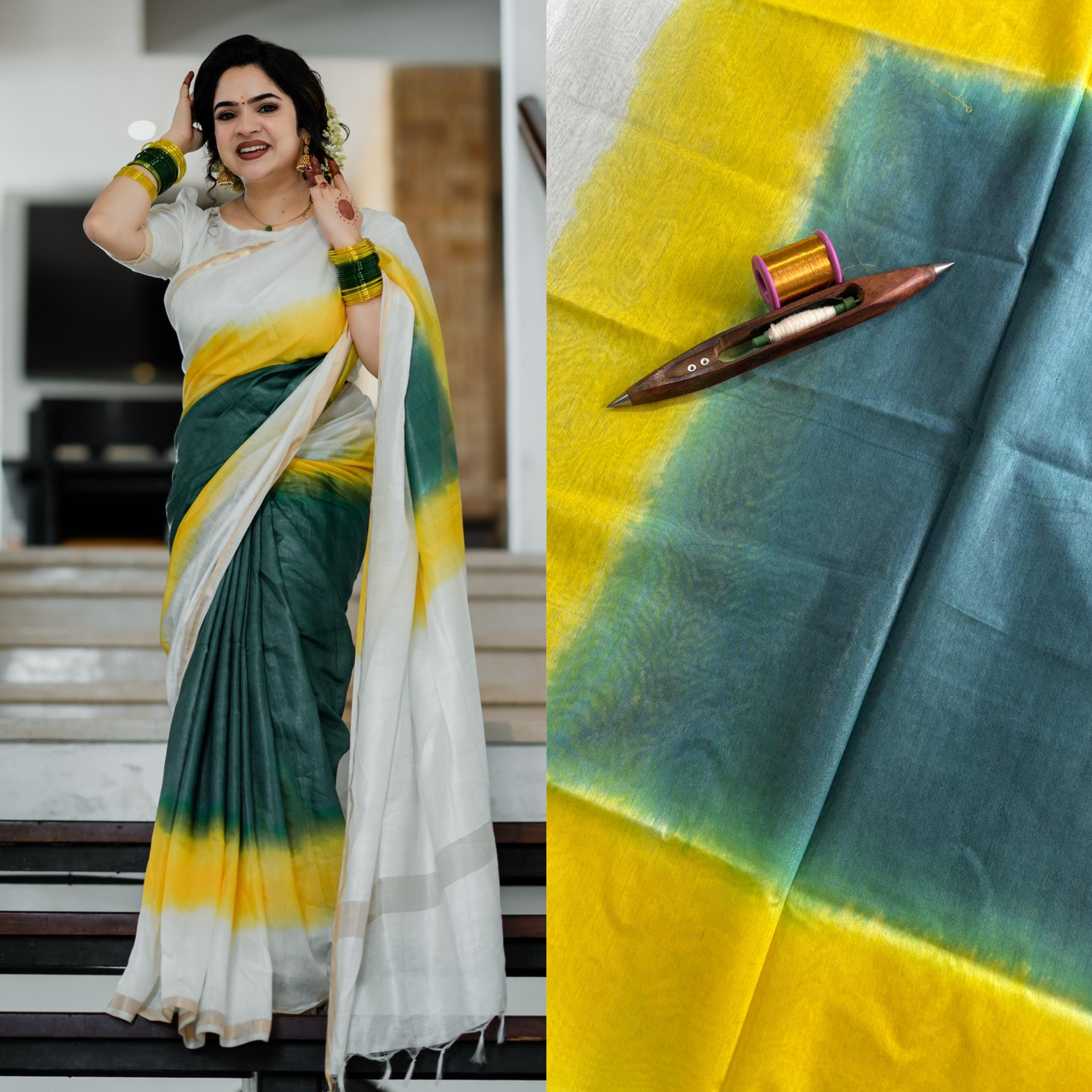 Three colour cotton saree
