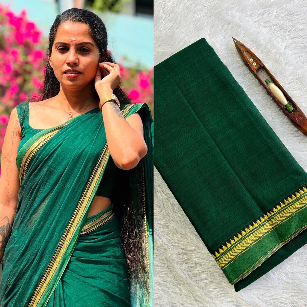 Chettinad micro temple border pure cotton sare