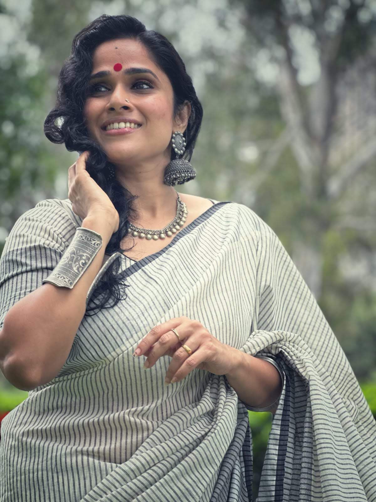 Black and silver lines saree