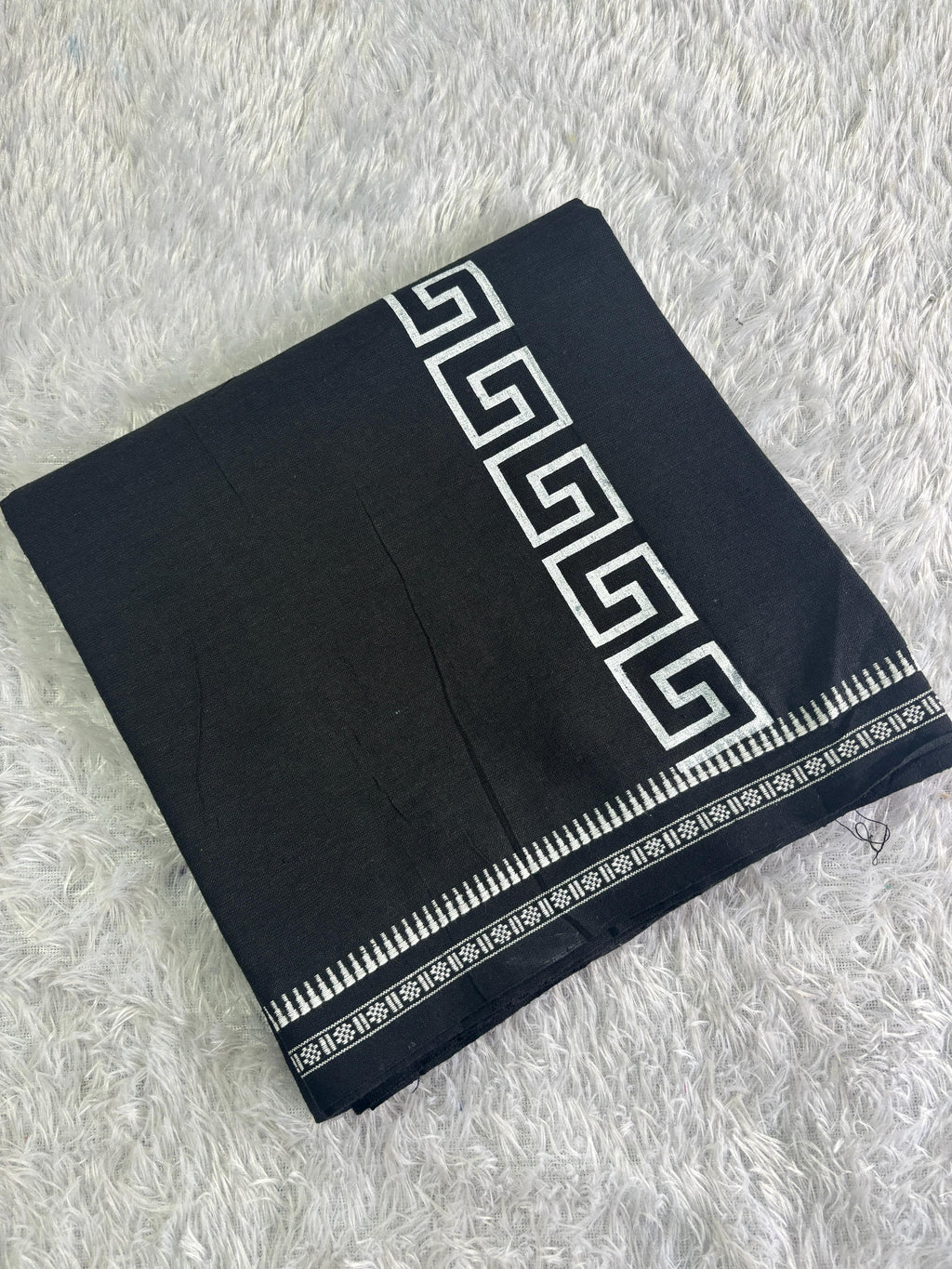 Black single dhothi with white print