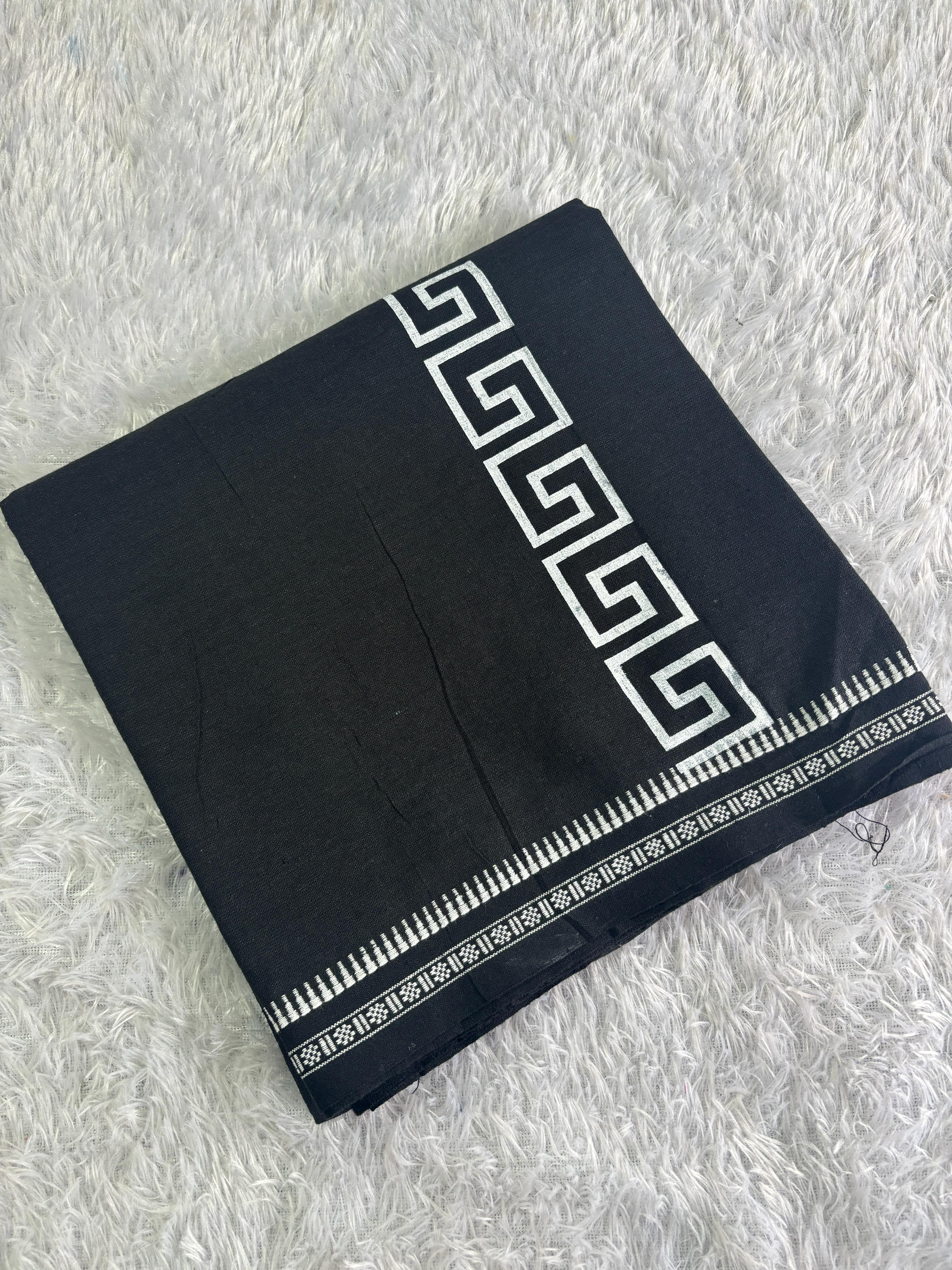 Black single dhothi with white print