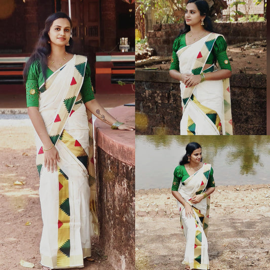 Multicolour temple set mundu 2.80