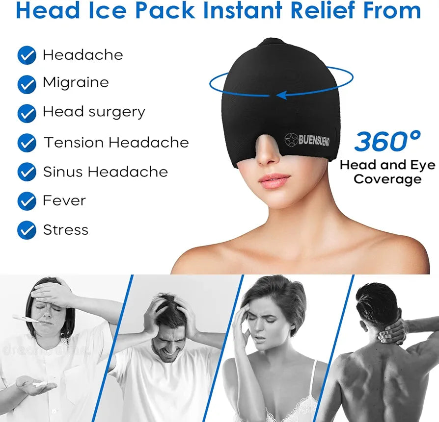 Headache Relief Hat,Ice Gel Headache Migraine Relief Hat,Cold Therapy Migraine Relief Mask for Puffy Eyes