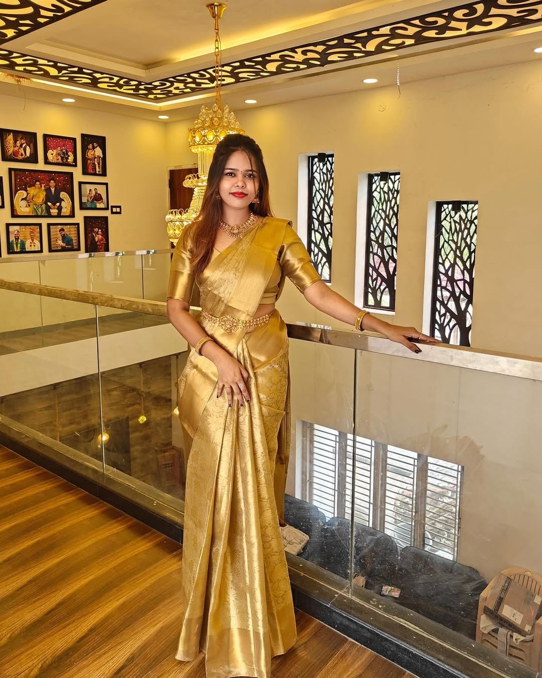 Golden banarasi flower weave saree