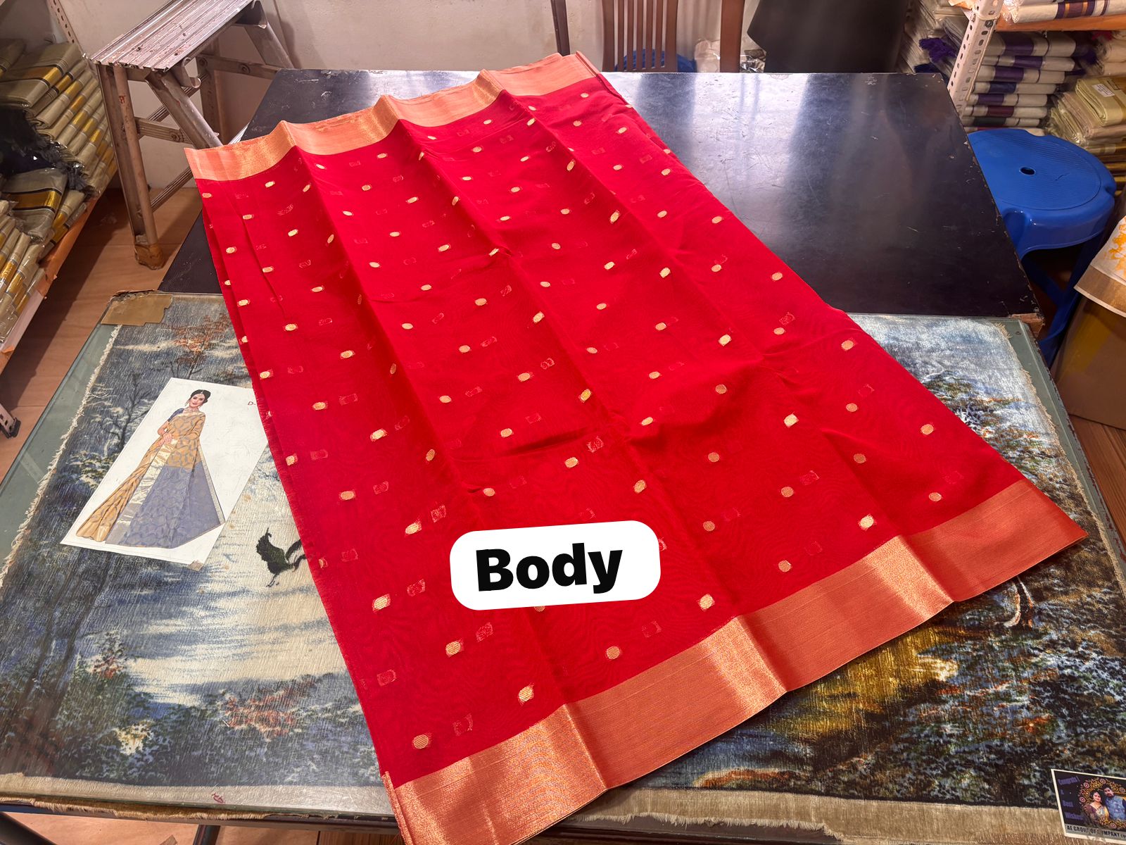 Nayanthara Red small polka saree