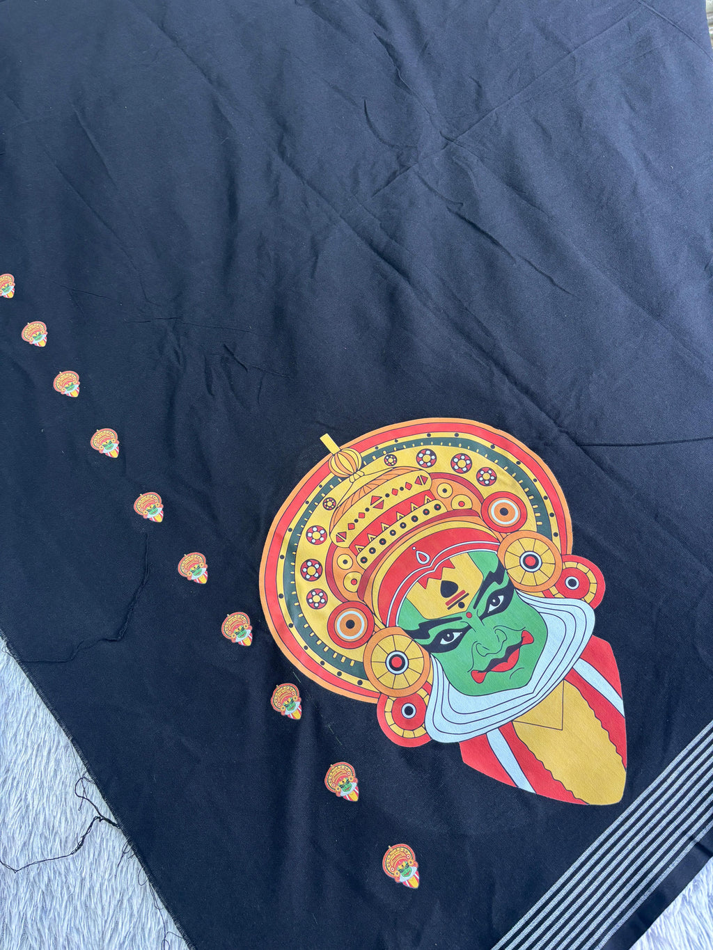 Black big theyam and kathakali print single Dhothi