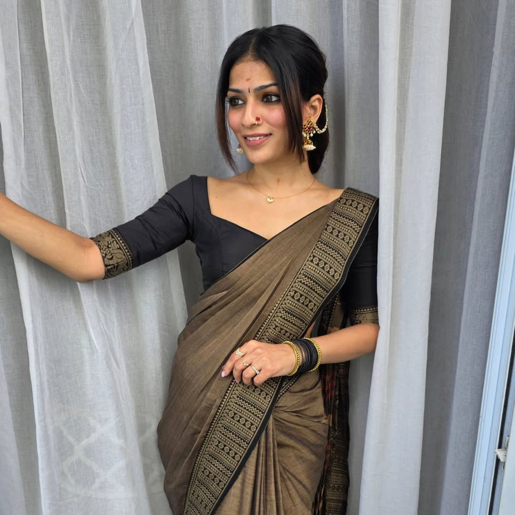 Big border rust cotton saree