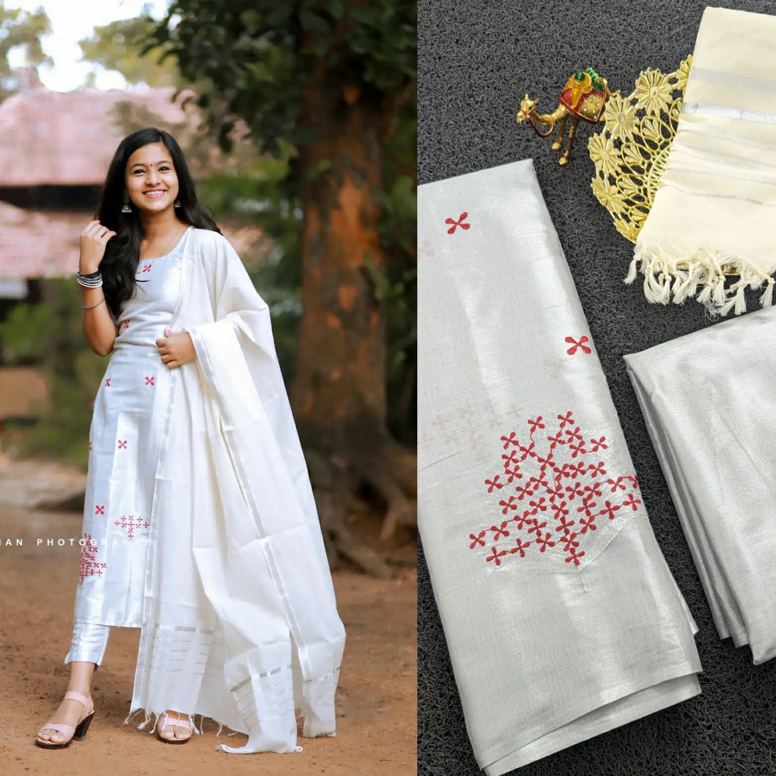 Techipoo silver tissue chudidar set material unstiched