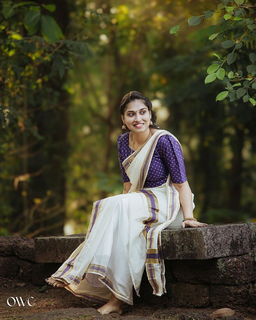 Kasavu and colour fancy with blouse set mund