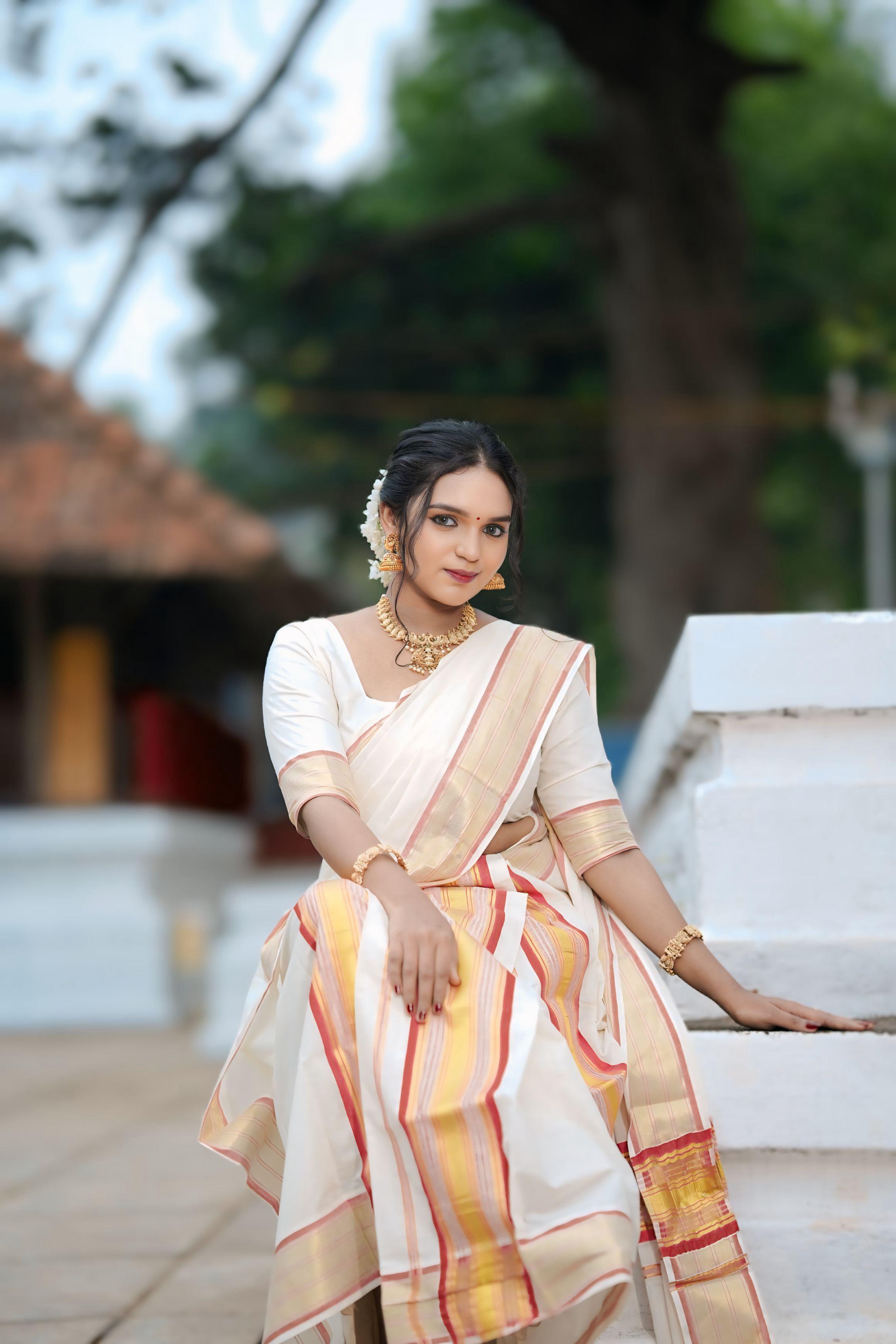 5 inch Golden colour fancy set mundu with blouse