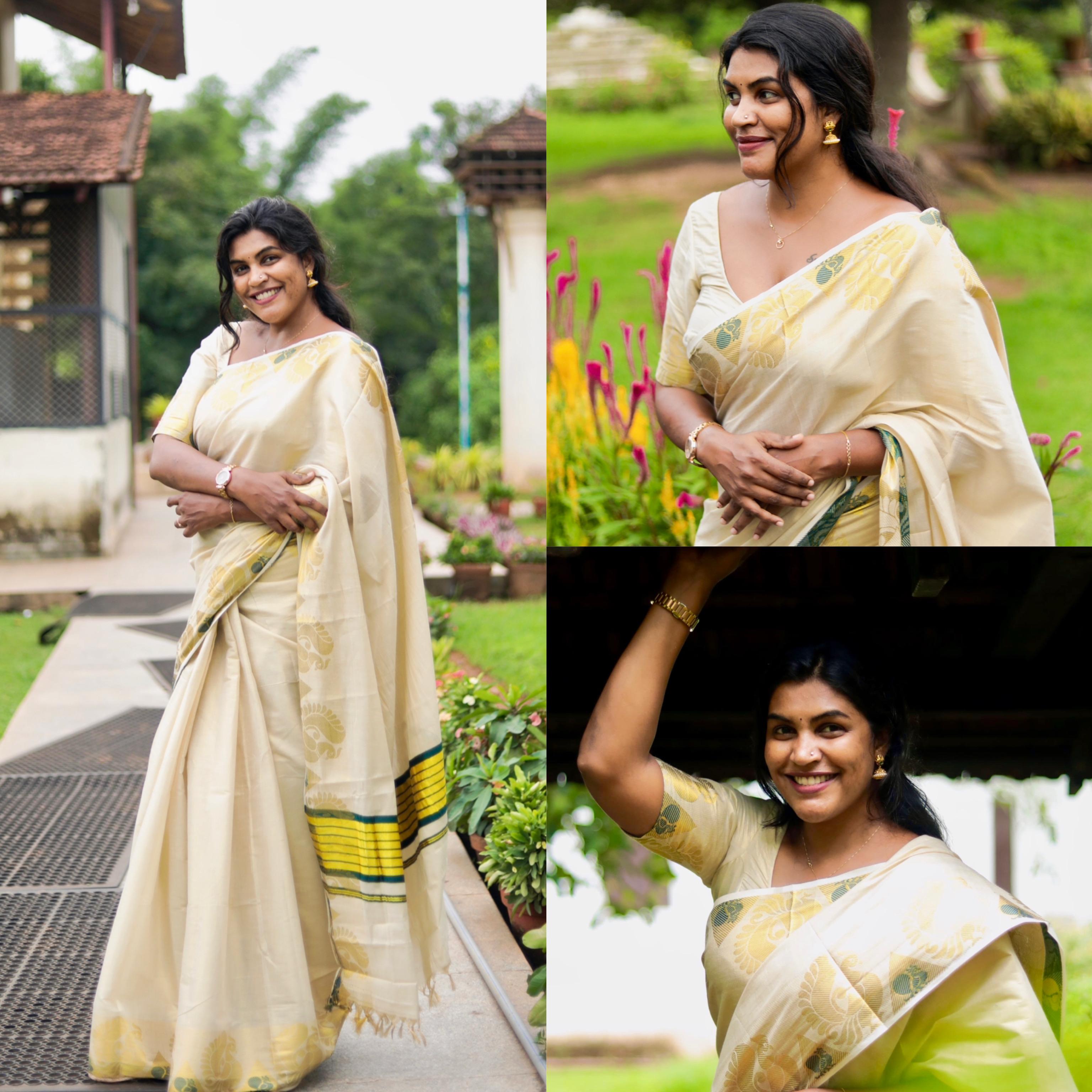 Peacock border golden tissue saree