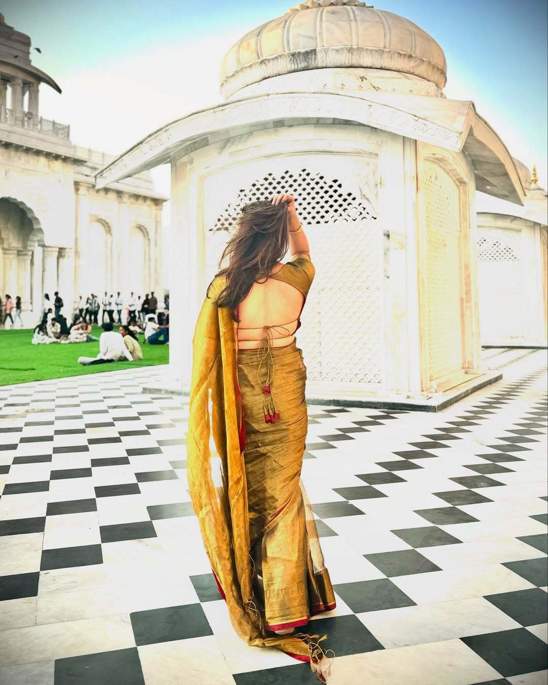 Red border golden tissue saree