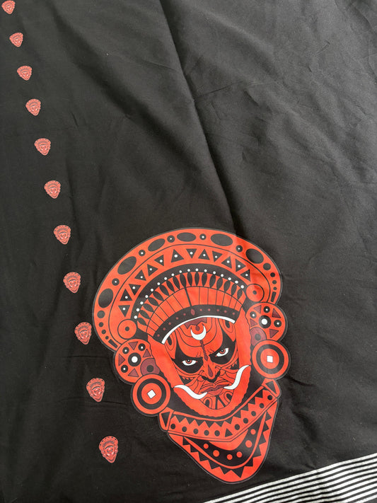 Black big theyam and kathakali print single Dhothi