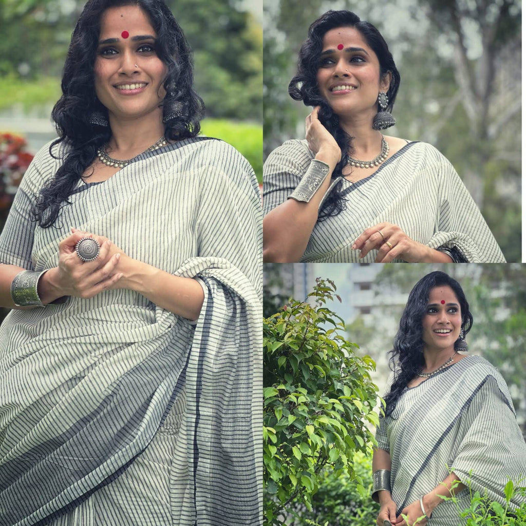 Black and silver lines saree