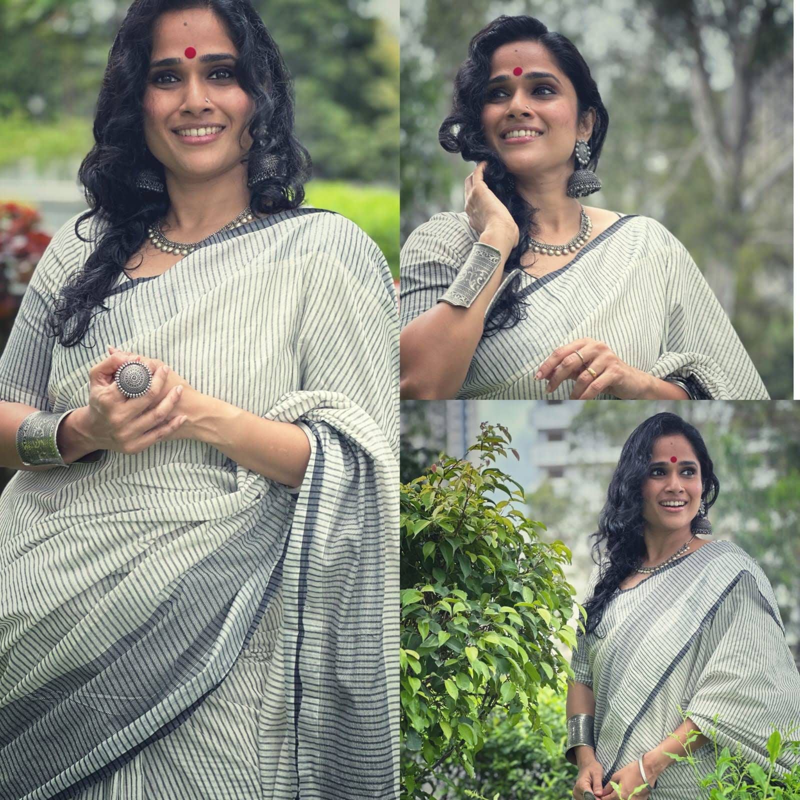 Black and silver lines saree
