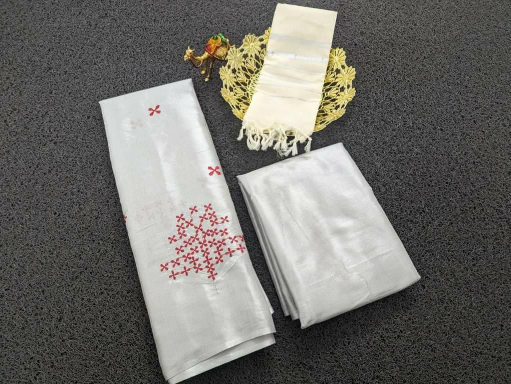 Techipoo silver tissue chudidar set material unstiched