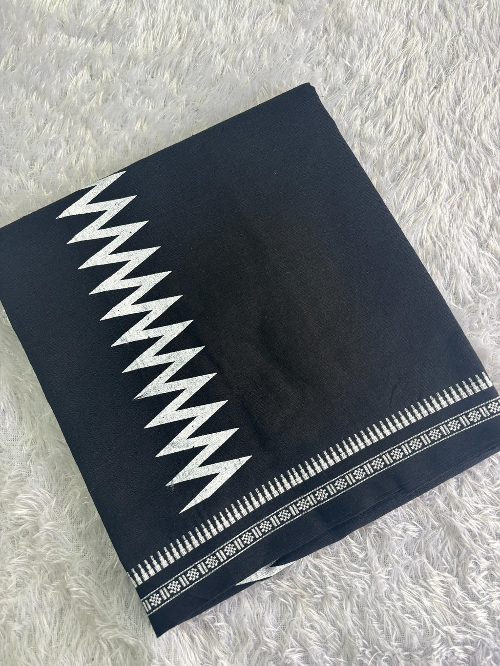 Black single dhothi with white print