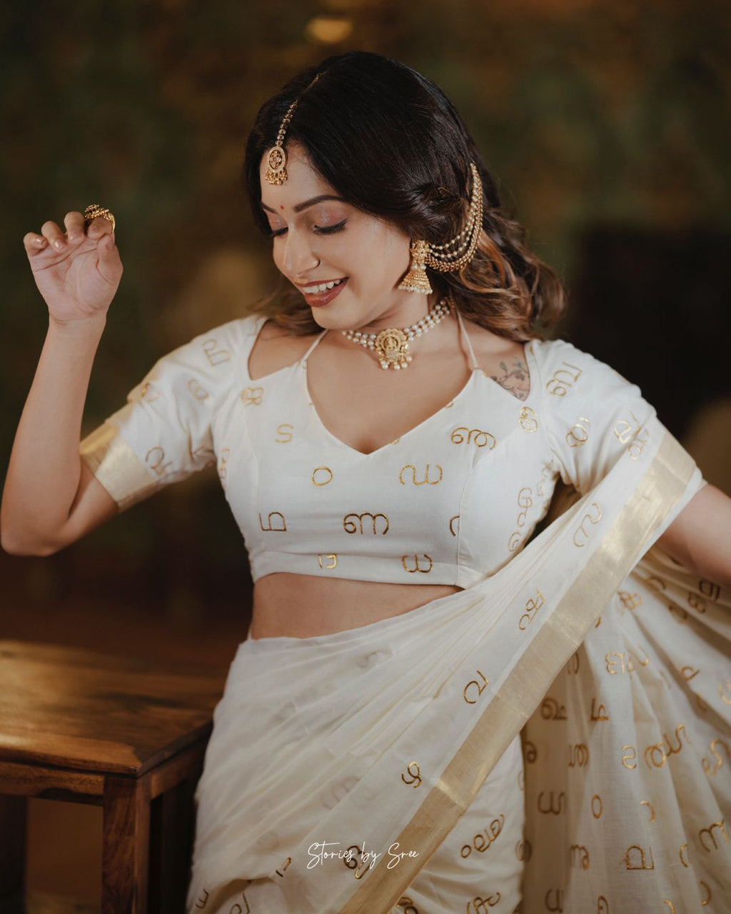 Malayalam Akshara Mala embroidered cotton saree