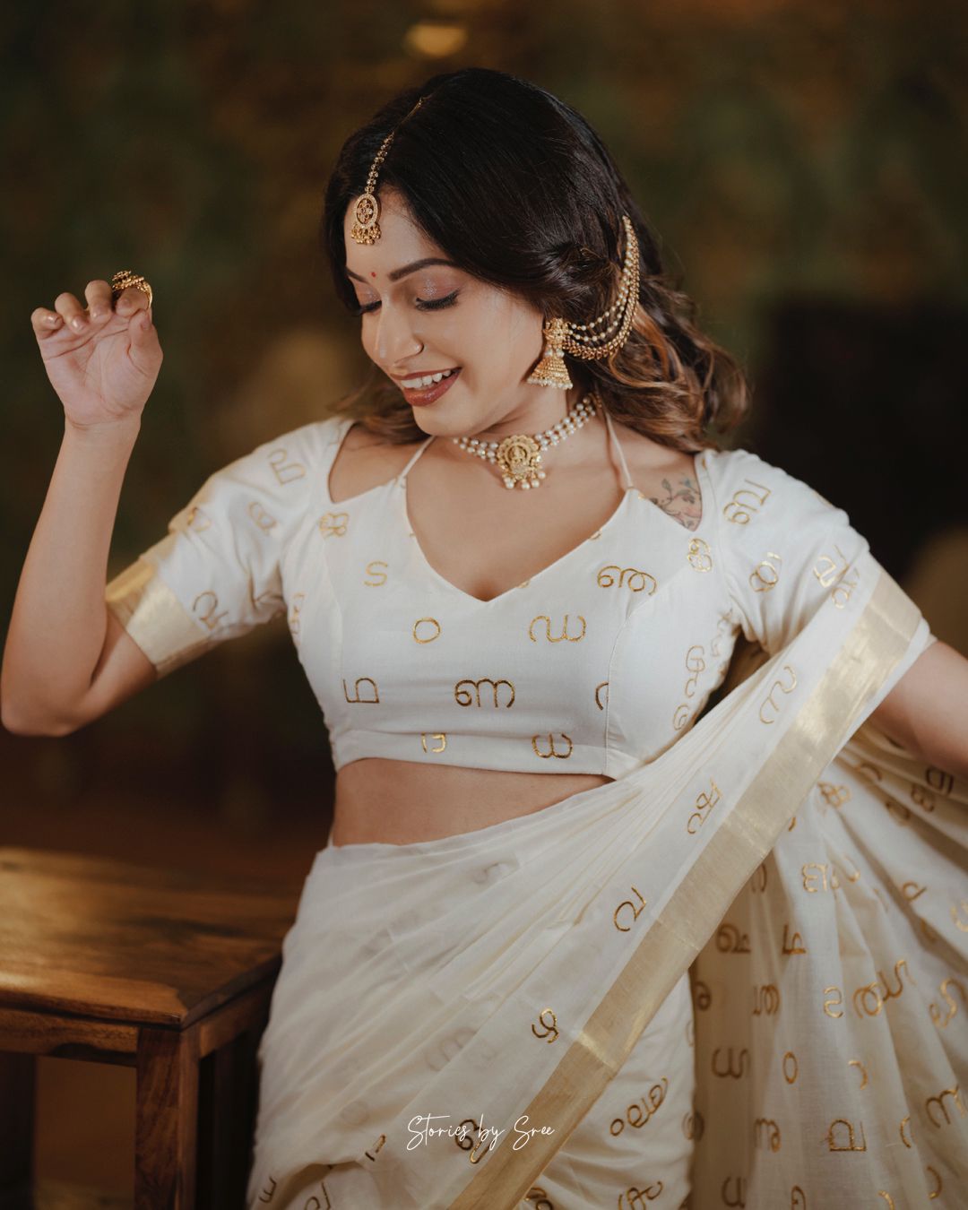 Malayalam Akshara Mala embroidered cotton saree