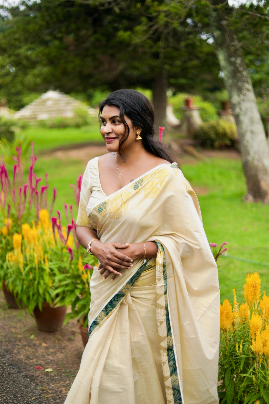 Peacock border golden tissue saree