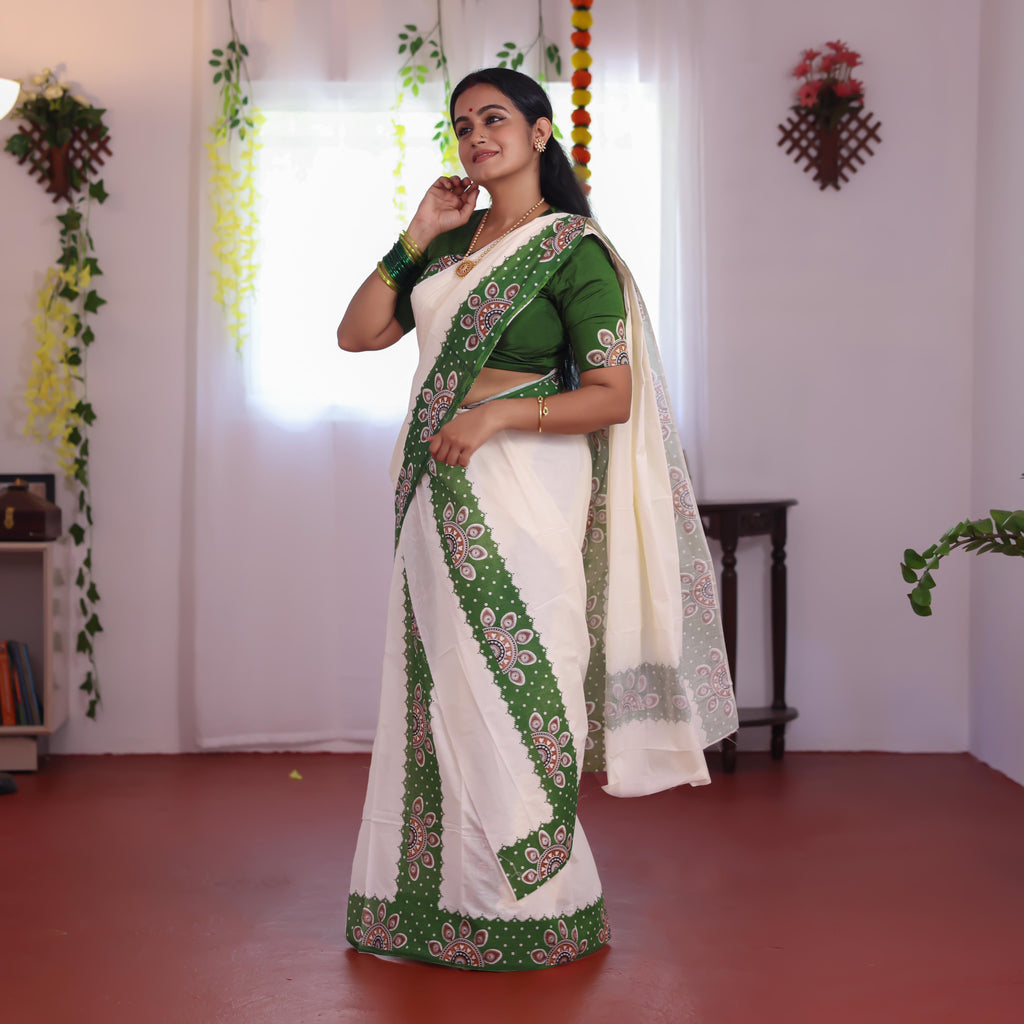 Cotton set mundu mural with blouse print 2.80