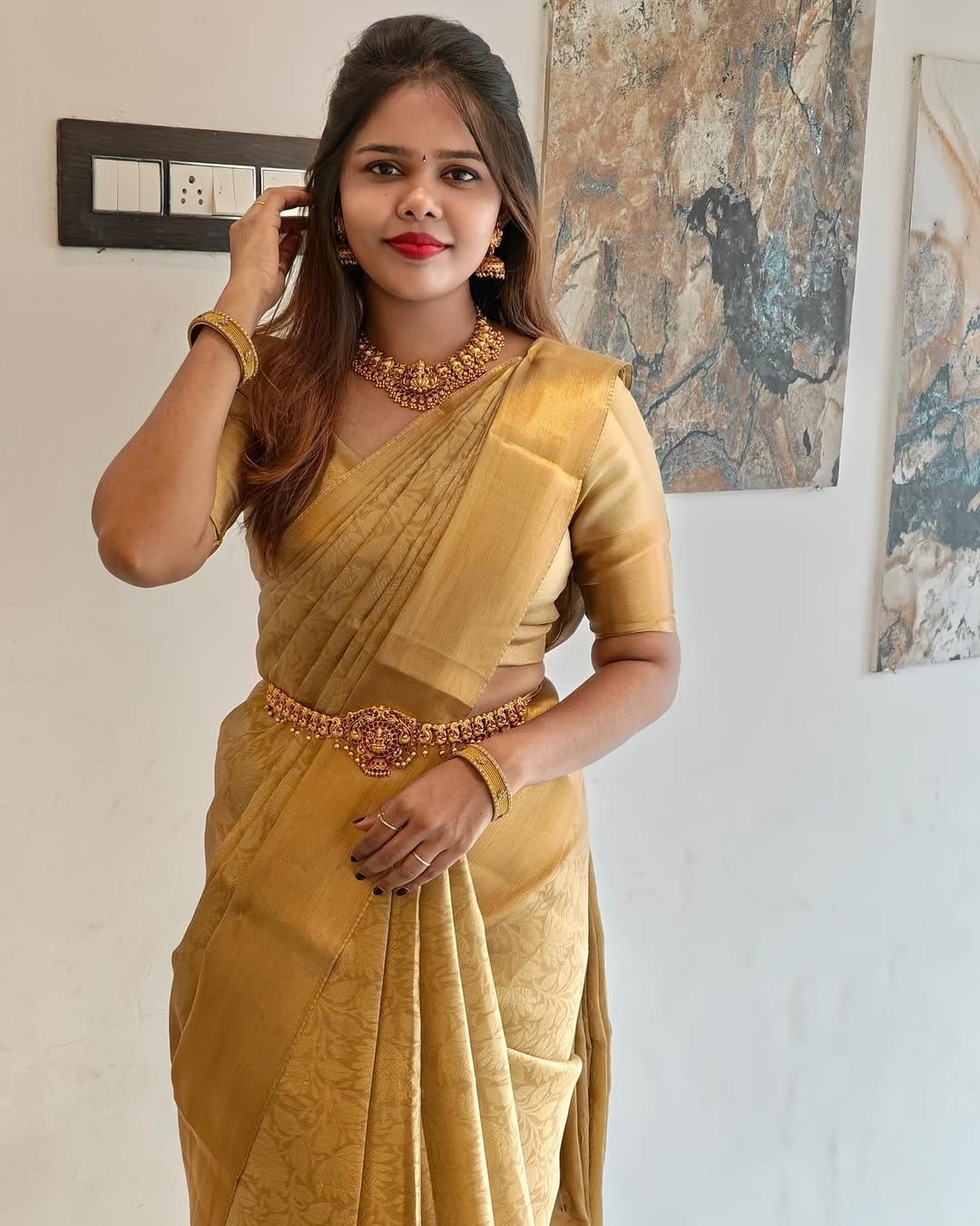 Golden banarasi flower weave saree