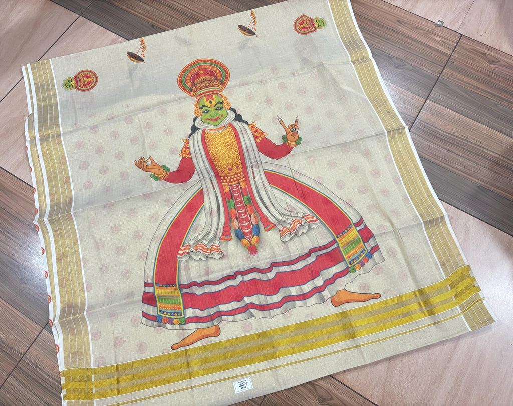 Kathakali and onam theme digital print saree with blouse designs
