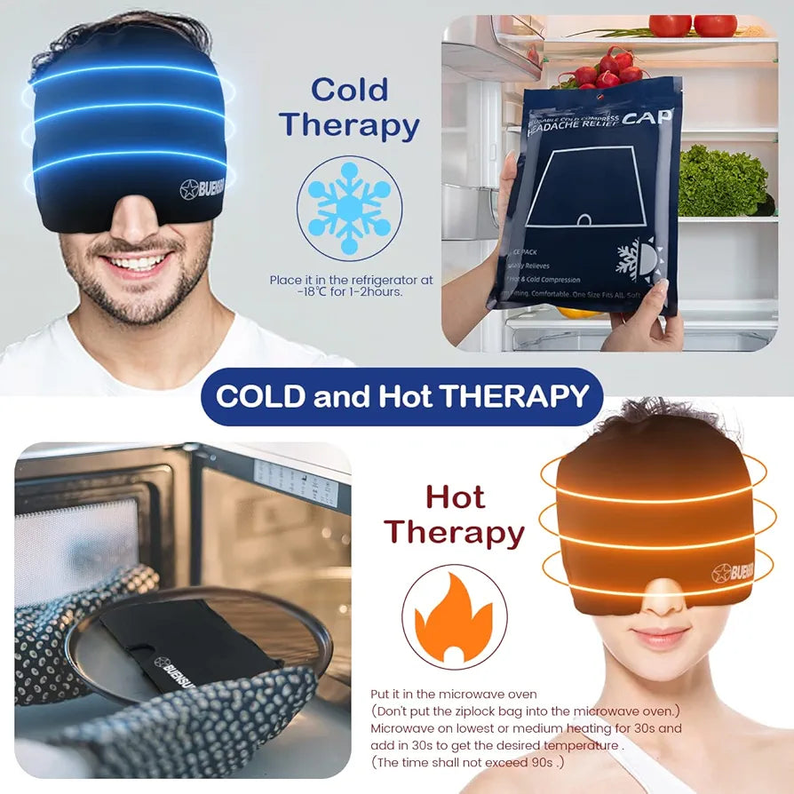 Headache Relief Hat,Ice Gel Headache Migraine Relief Hat,Cold Therapy Migraine Relief Mask for Puffy Eyes