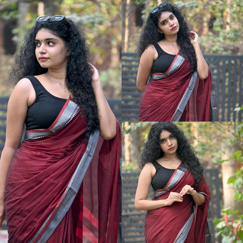 Silver patta border cotton saree