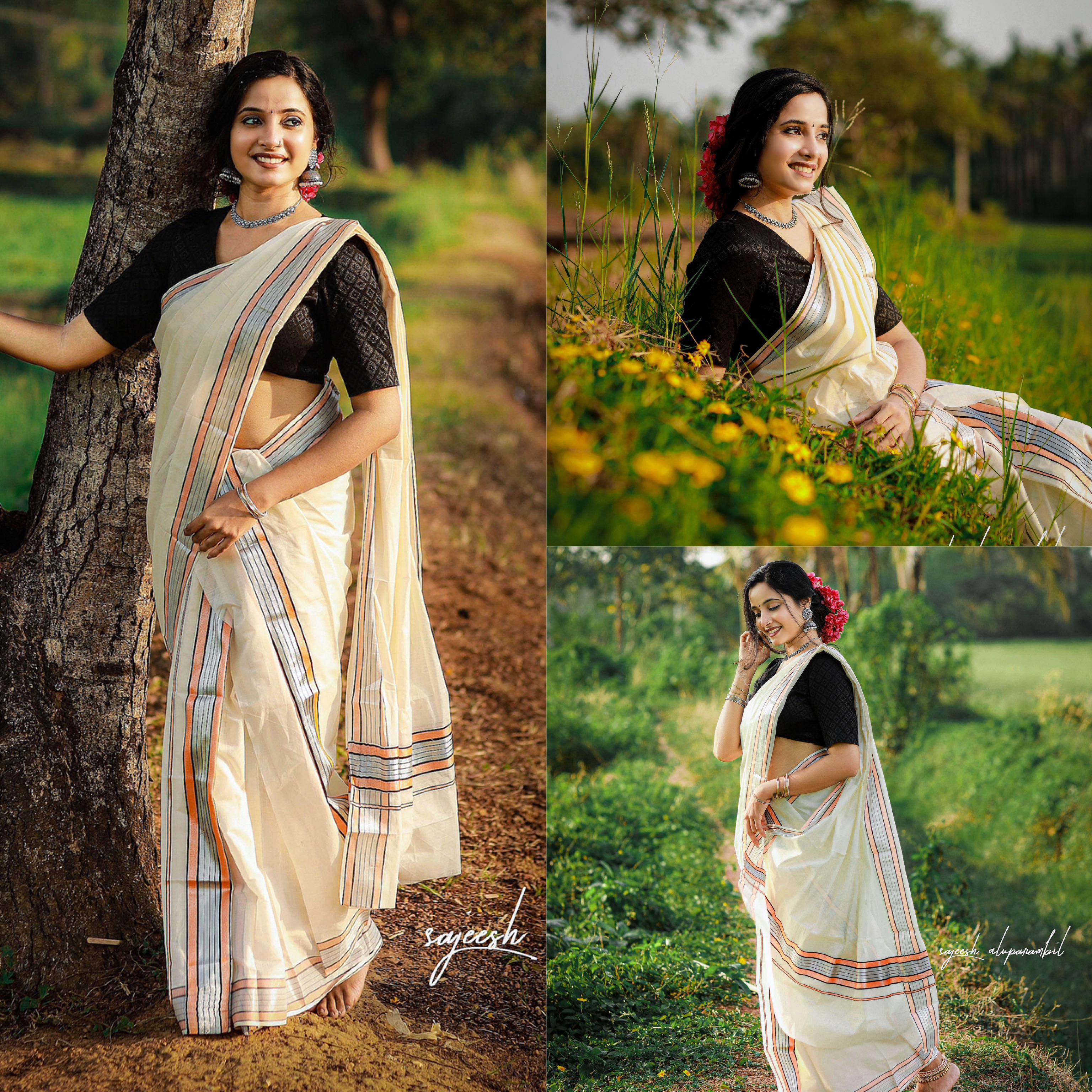 silver colour fancy set mundu