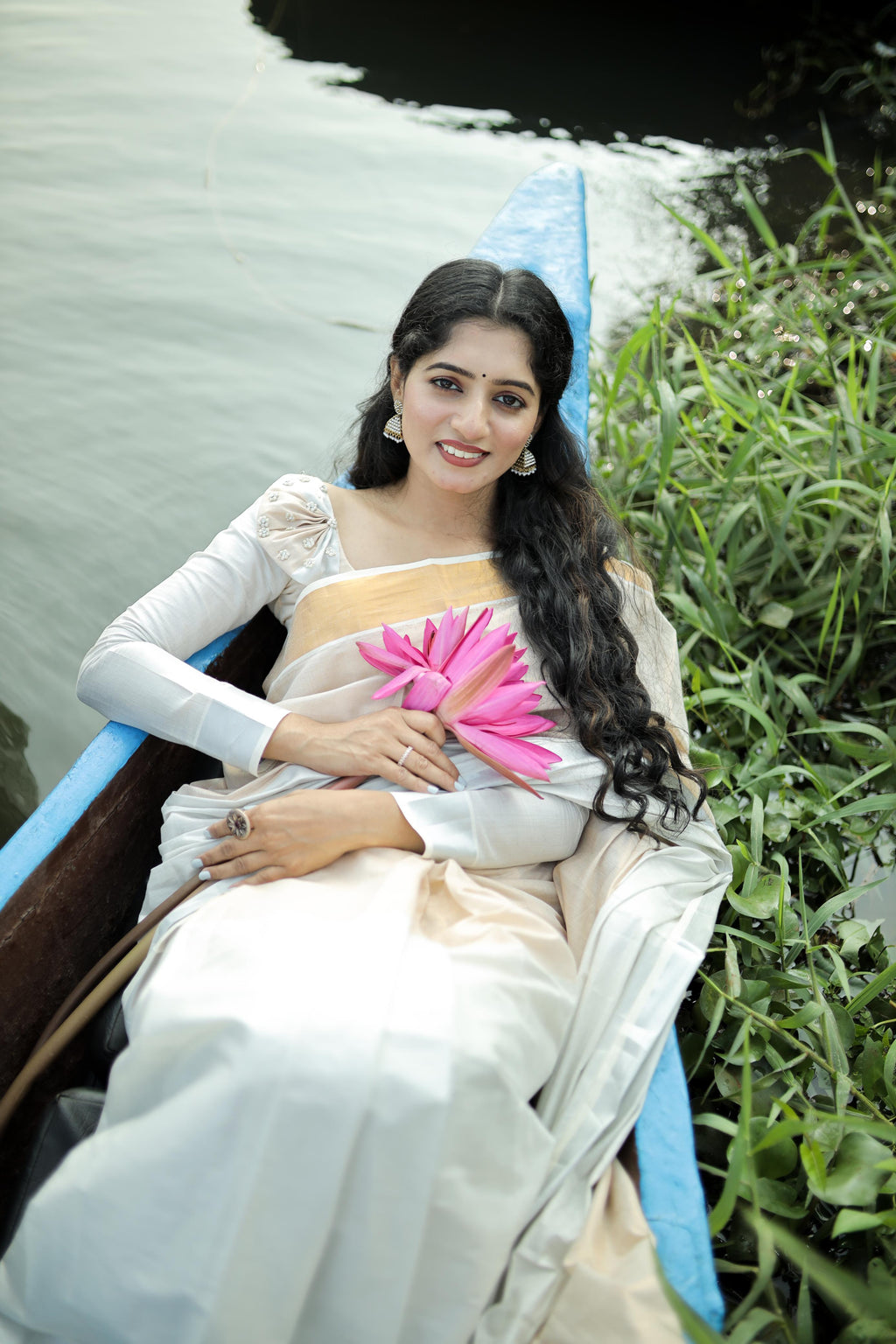 Half sliver half golden tissue ready to wear saree