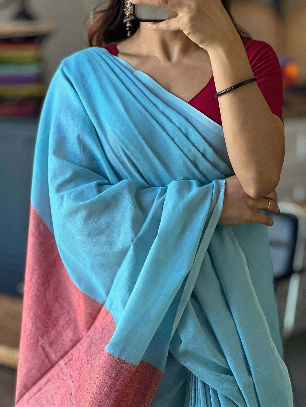 Sky blue SKhadi cotton saree