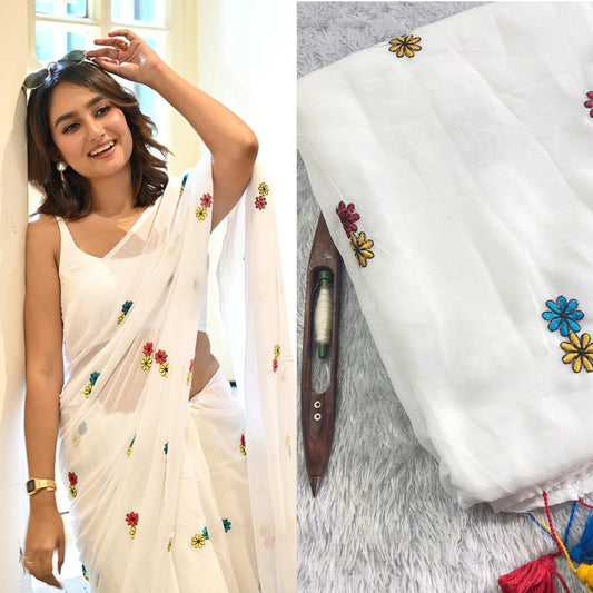80s Mul cotton flower embroidered