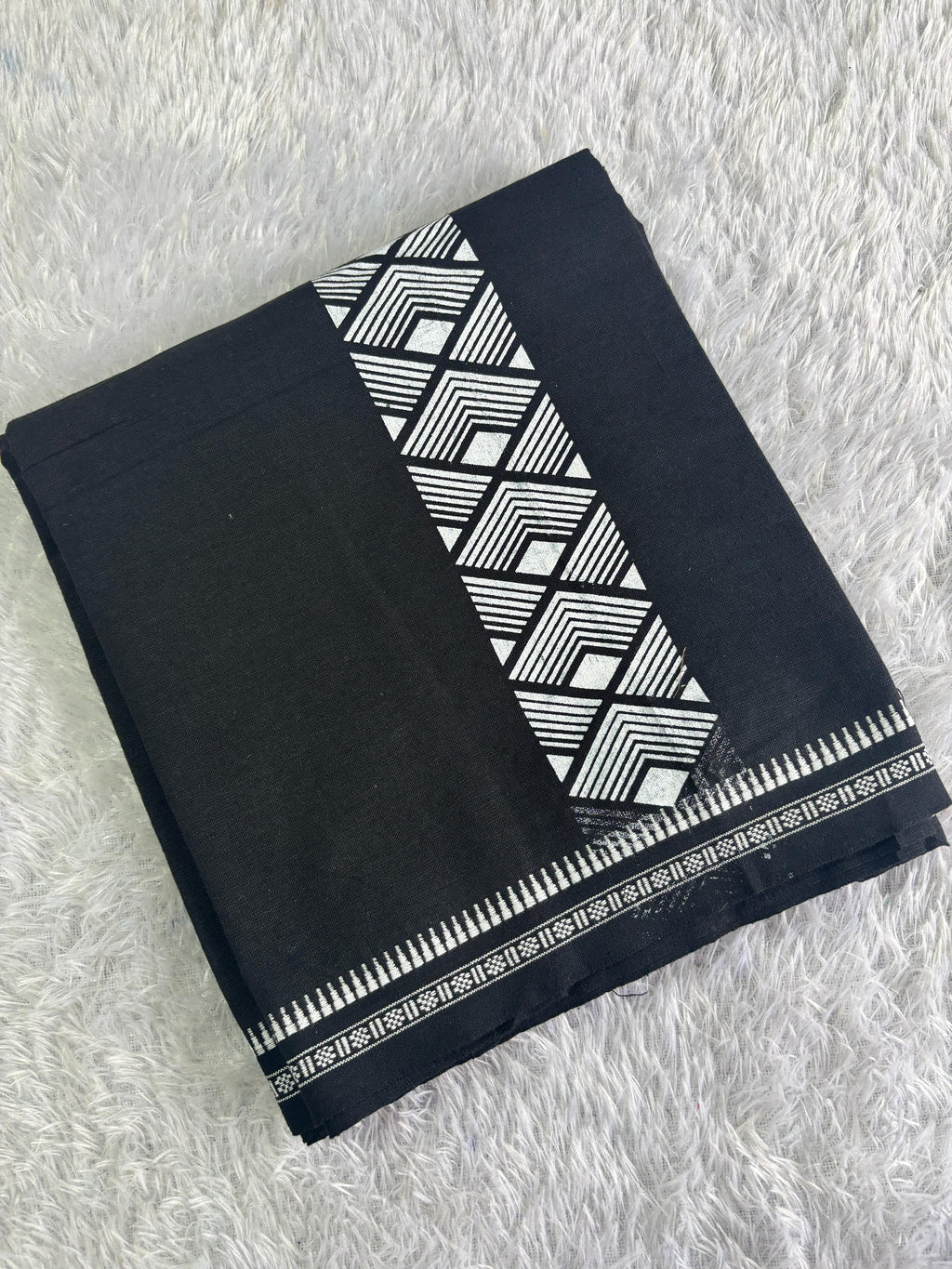 Black single dhothi with white print