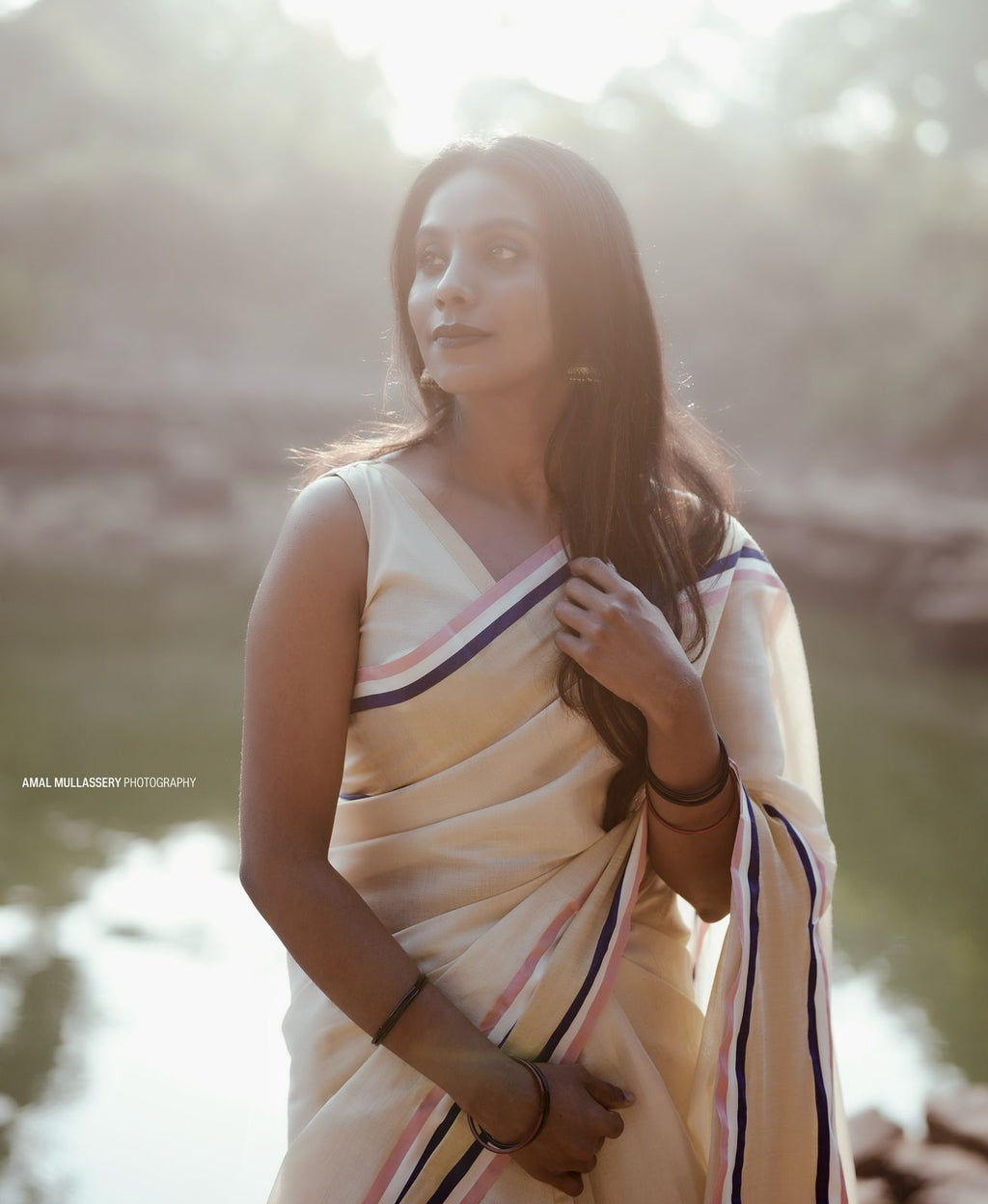 Multicolour handloom rep saree