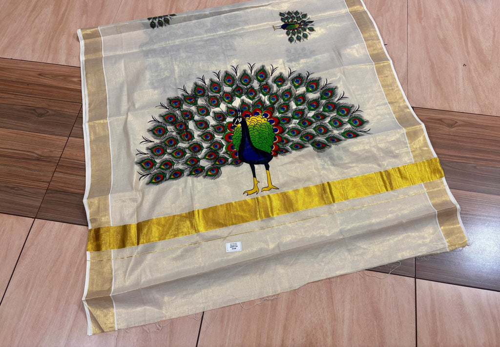 Golden tissue big peacock saree