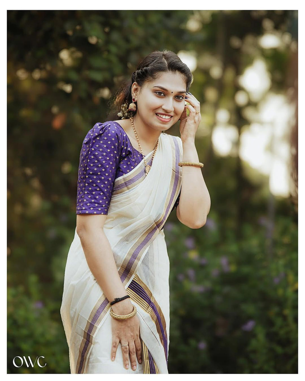 Kasavu and colour fancy with blouse set mund