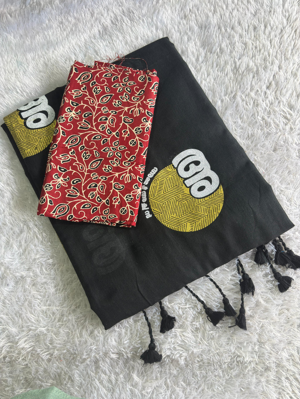 Achan and amma malayalam Khadi cotton saree with Printed blouse