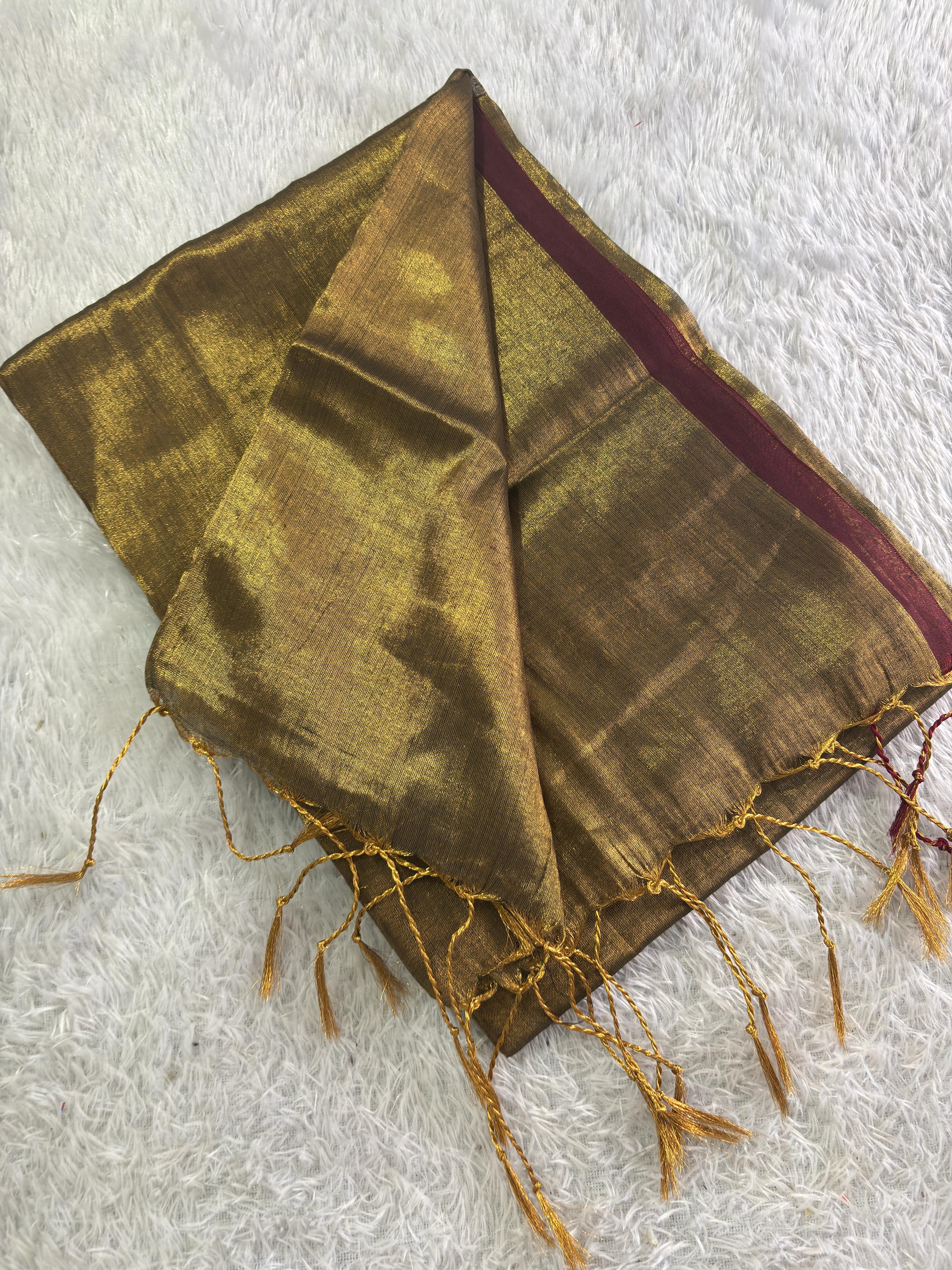 Red border golden tissue saree