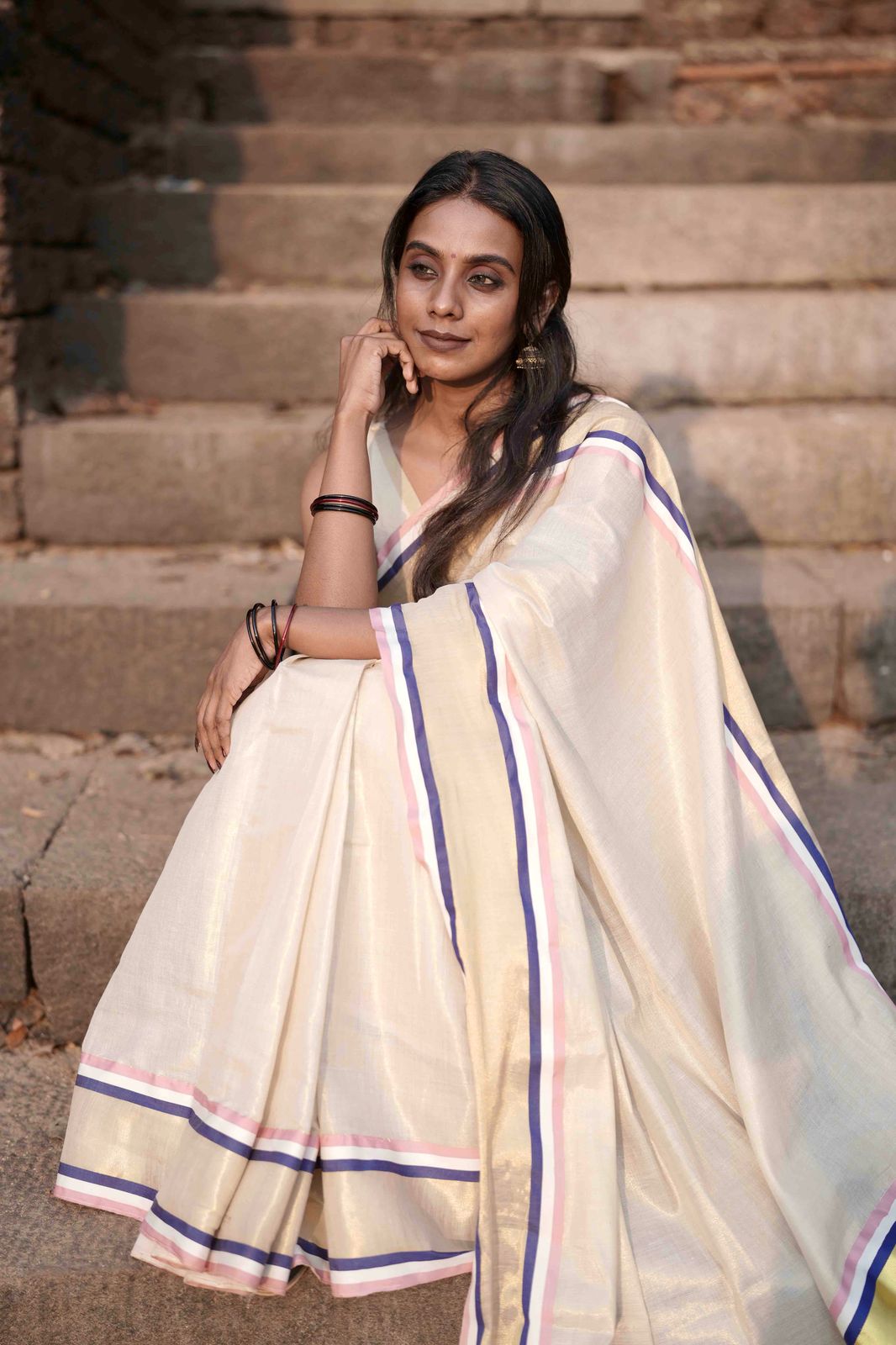 Multicolour handloom rep saree