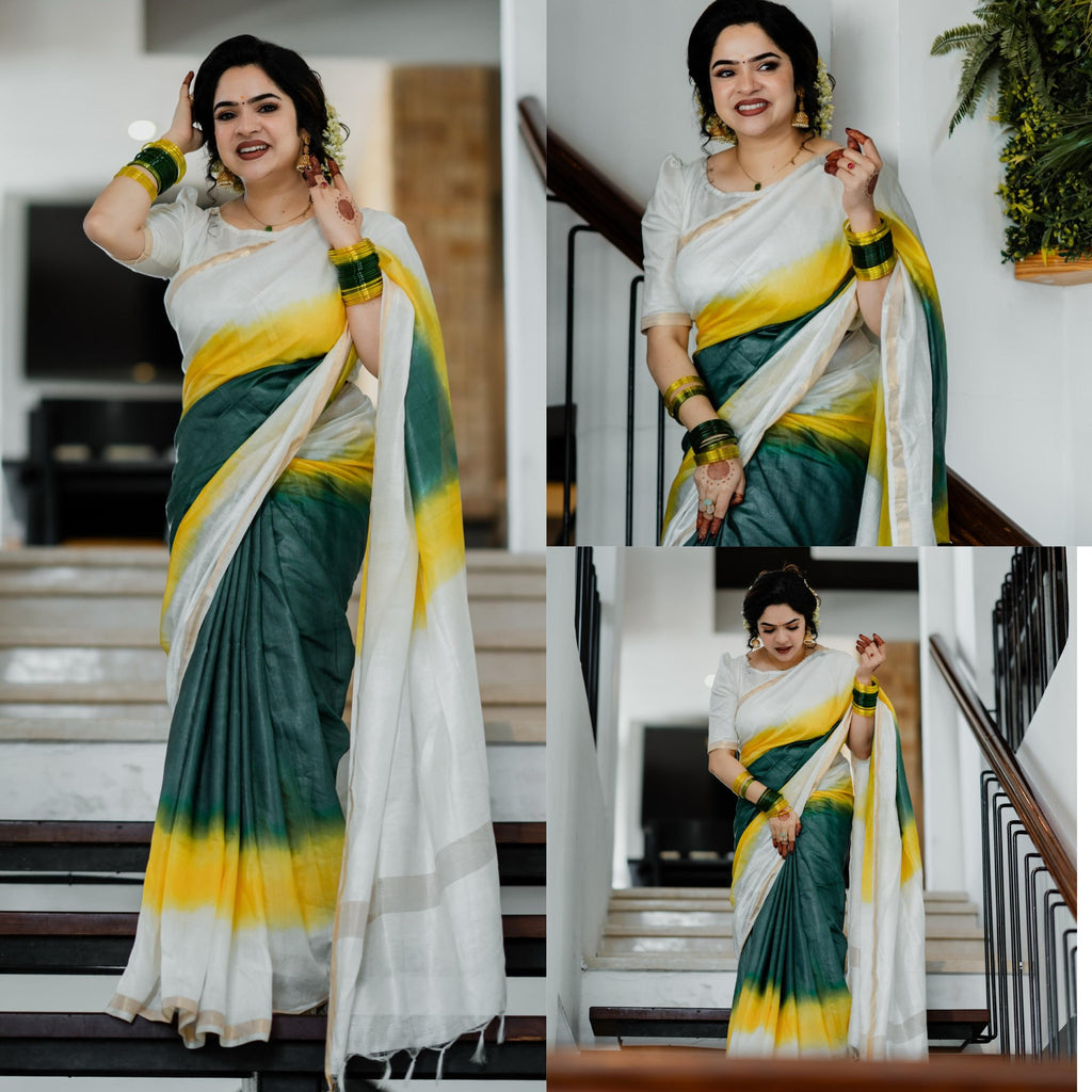 Three colour cotton saree
