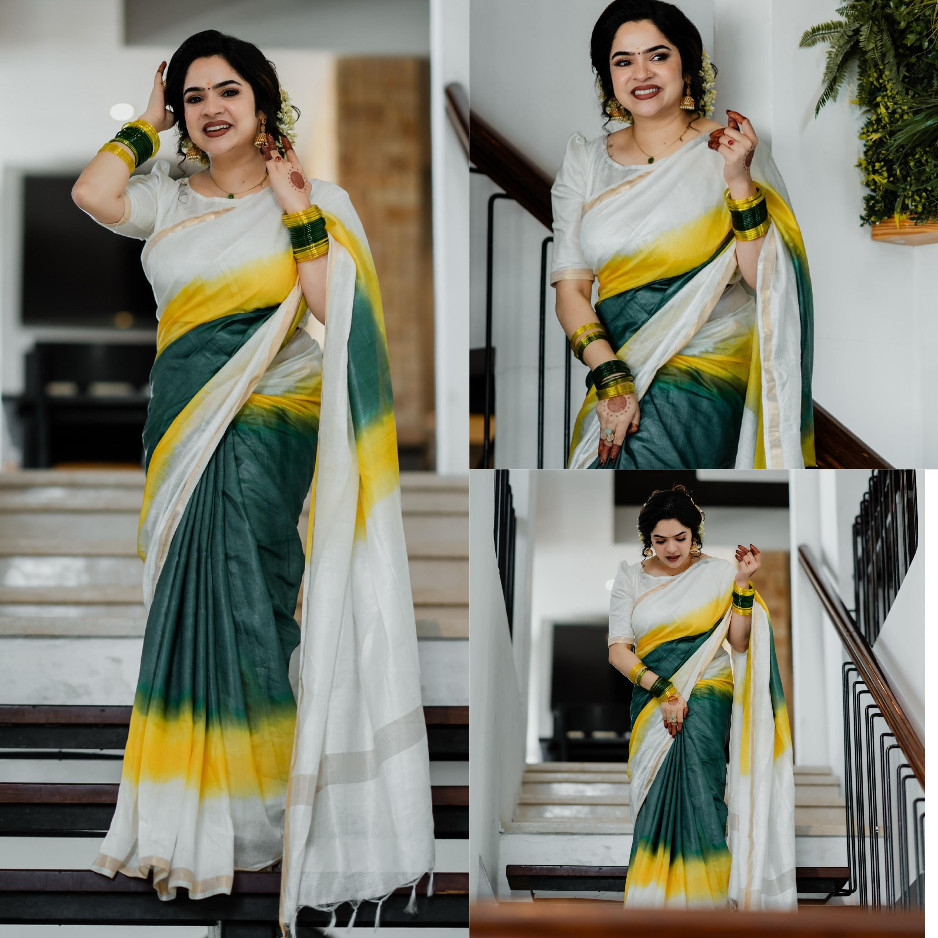 Three colour cotton saree