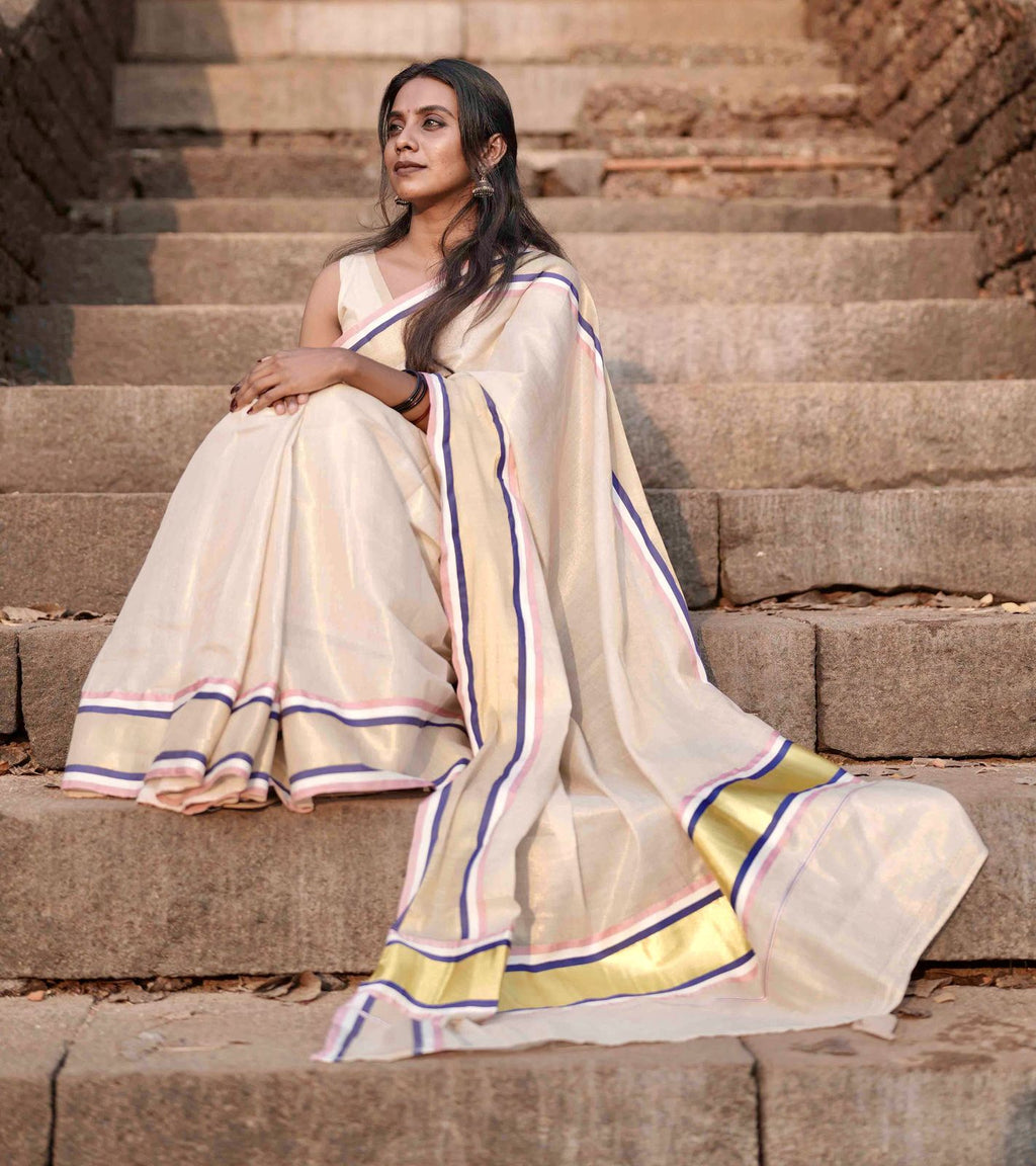 Multicolour handloom rep saree