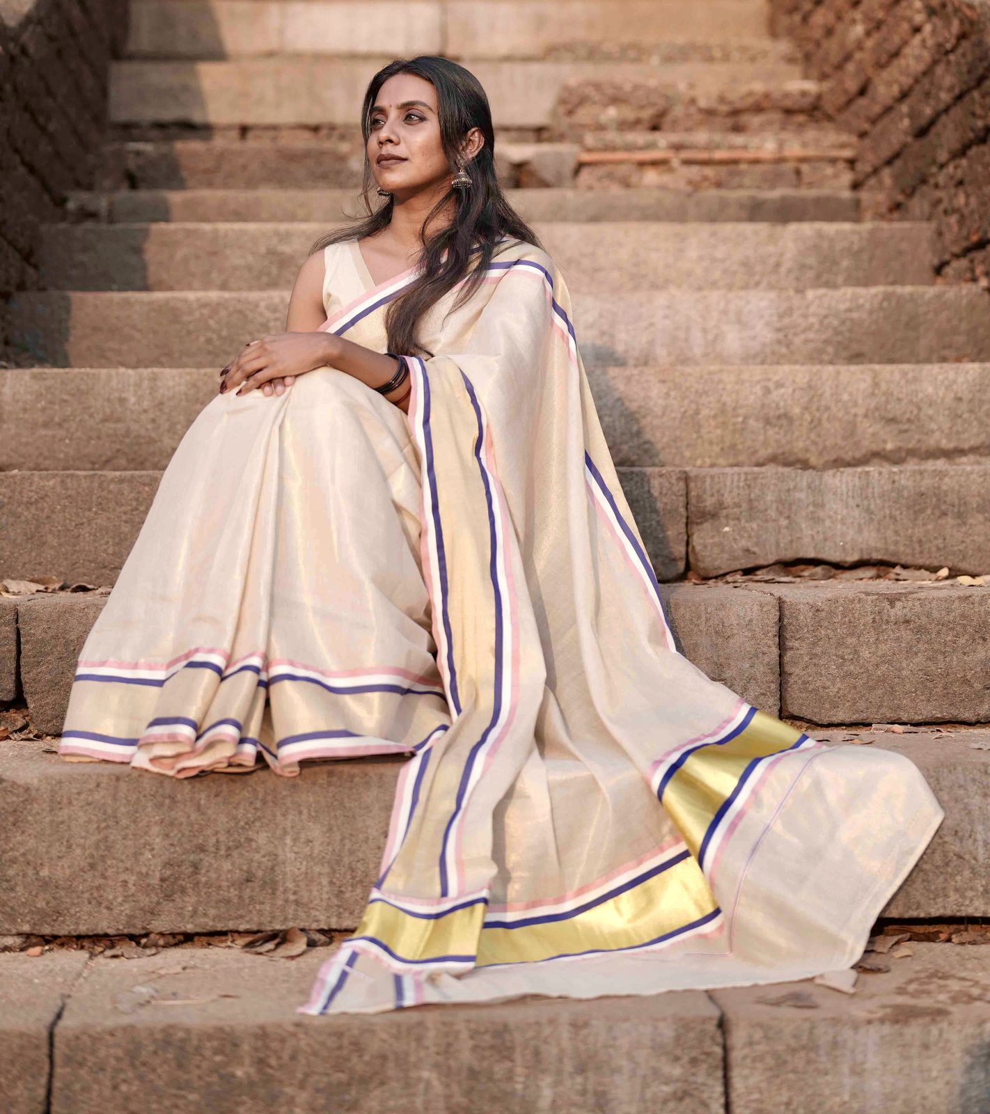 Multicolour handloom rep saree